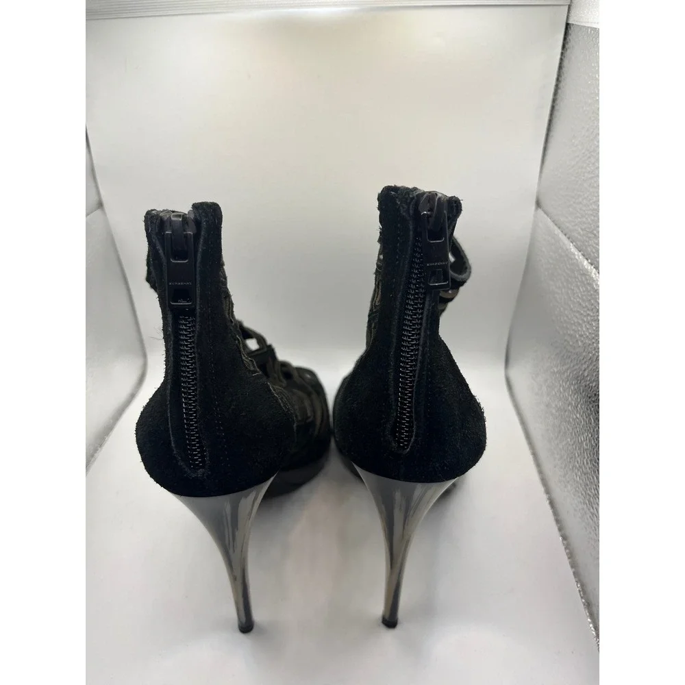 Burberry Black Suede Cage Stiletto Heels Booties Women's‎ Size 40